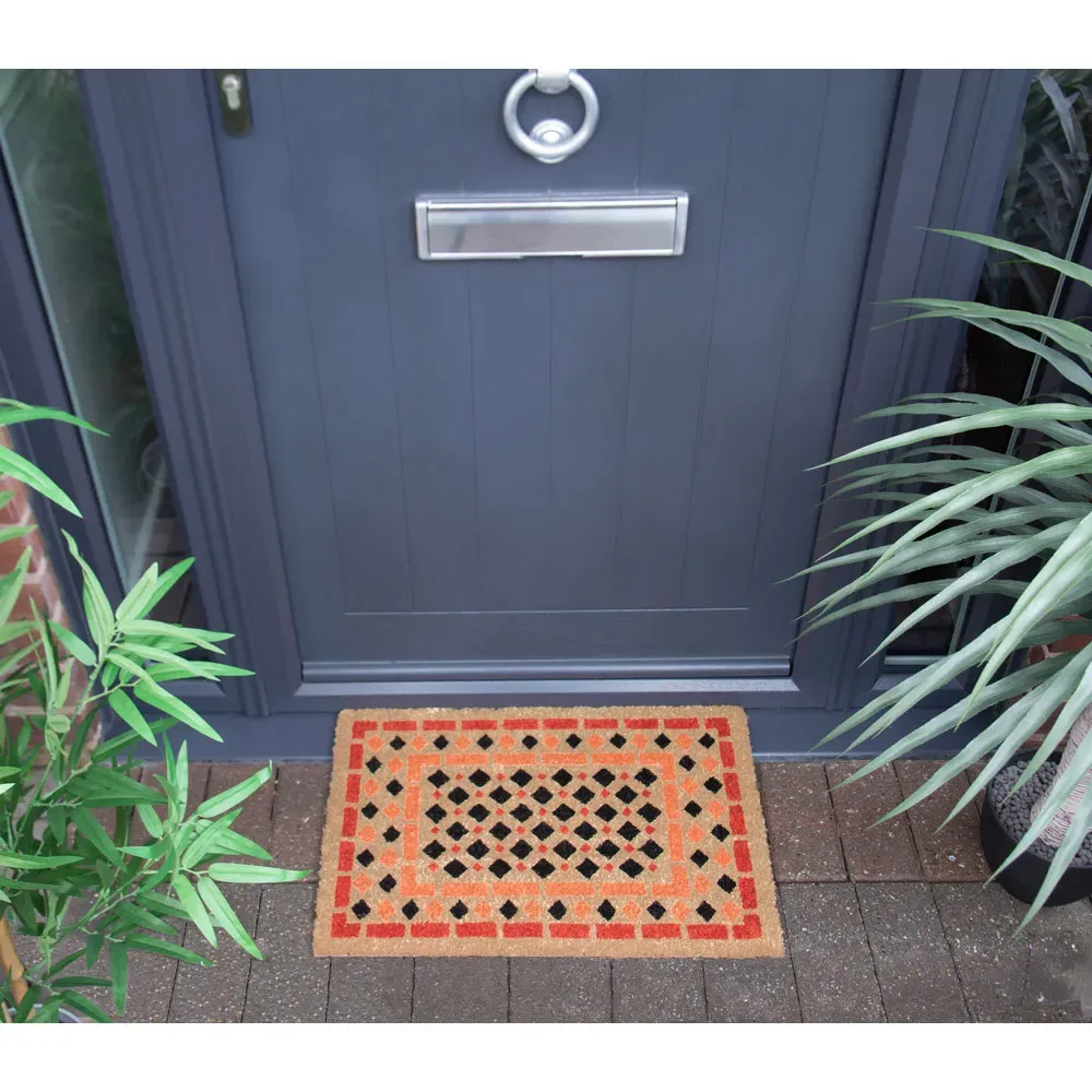 Astley Mosaic Door Mat - Orange, Coir