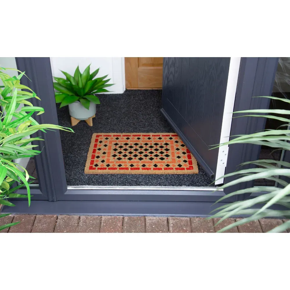 Astley Mosaic Door Mat - Orange, Coir