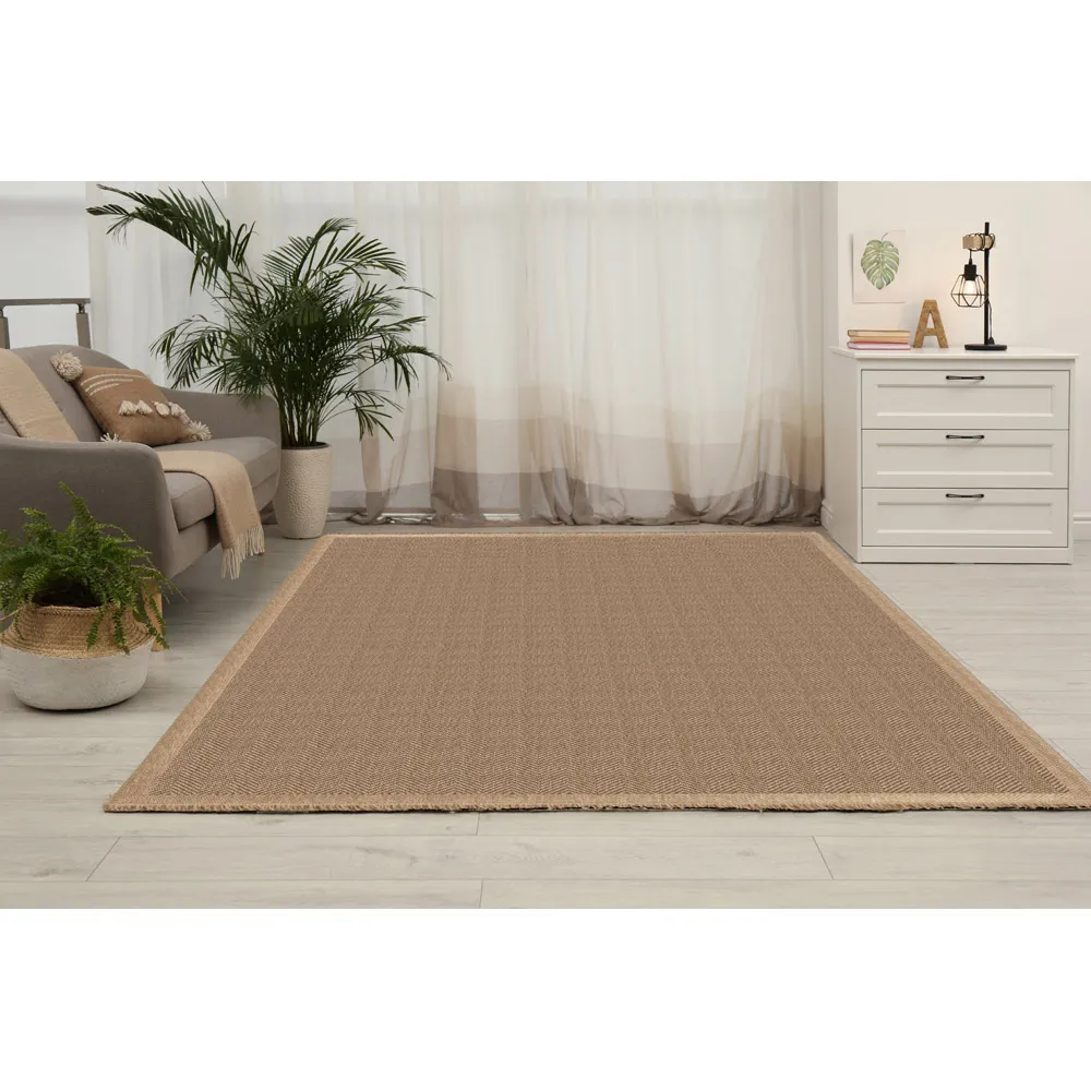 Jute Effect Herringbone Rug - Brown, Polypropylene