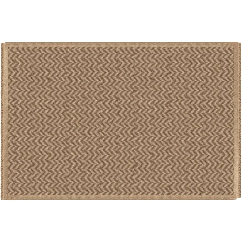 Jute Effect Herringbone Rug - Brown, Polypropylene
