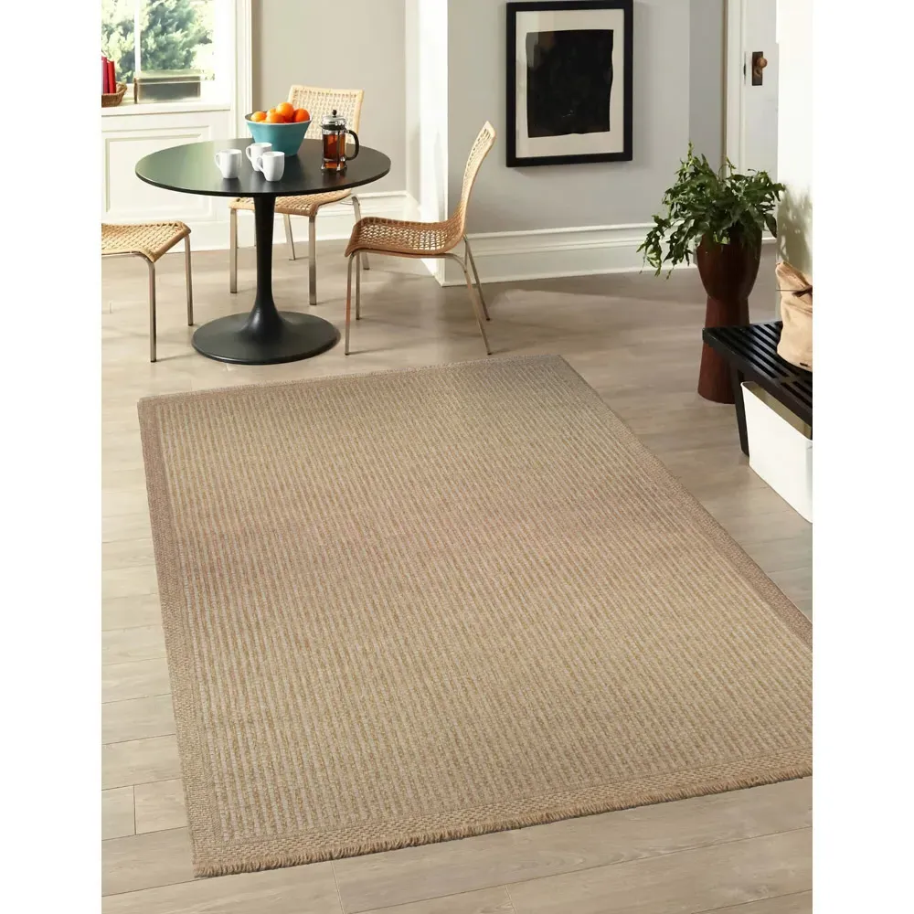 Jute Effect Weave Rug - Brown, Polypropylene