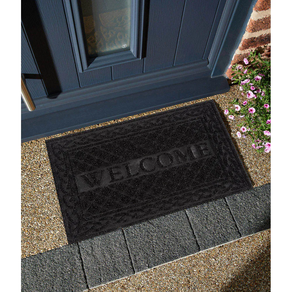 Romiley Welcome Rubber Crumb Scraper Doormat - Black
