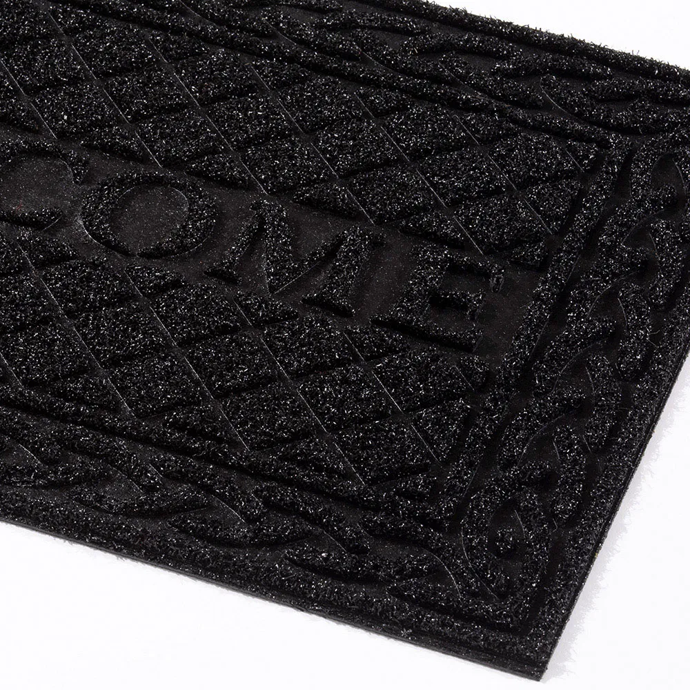 Romiley Welcome Rubber Crumb Scraper Doormat - Black