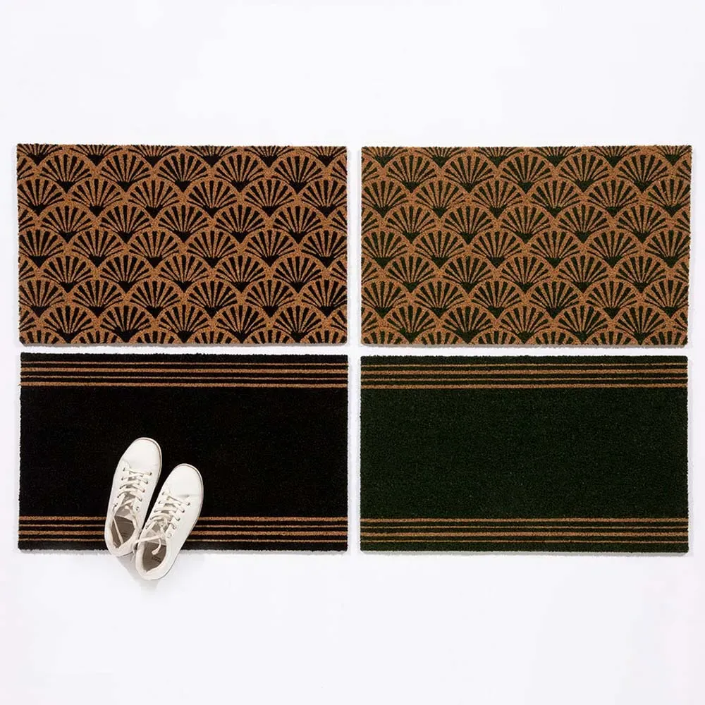 Forest Green Stripes Coir Doormat - Green