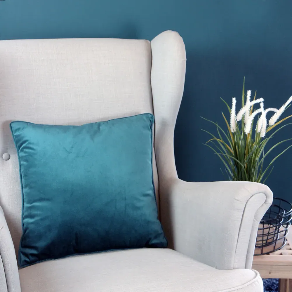 Hyde Square Velvet Cushion with Piped Edge - Teal