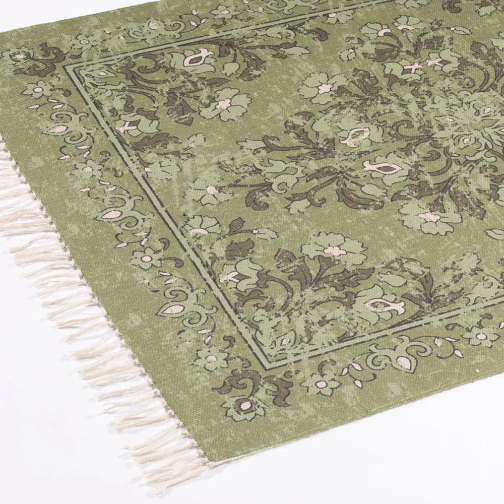 Kew Antique Print Rug with Tassel - Green