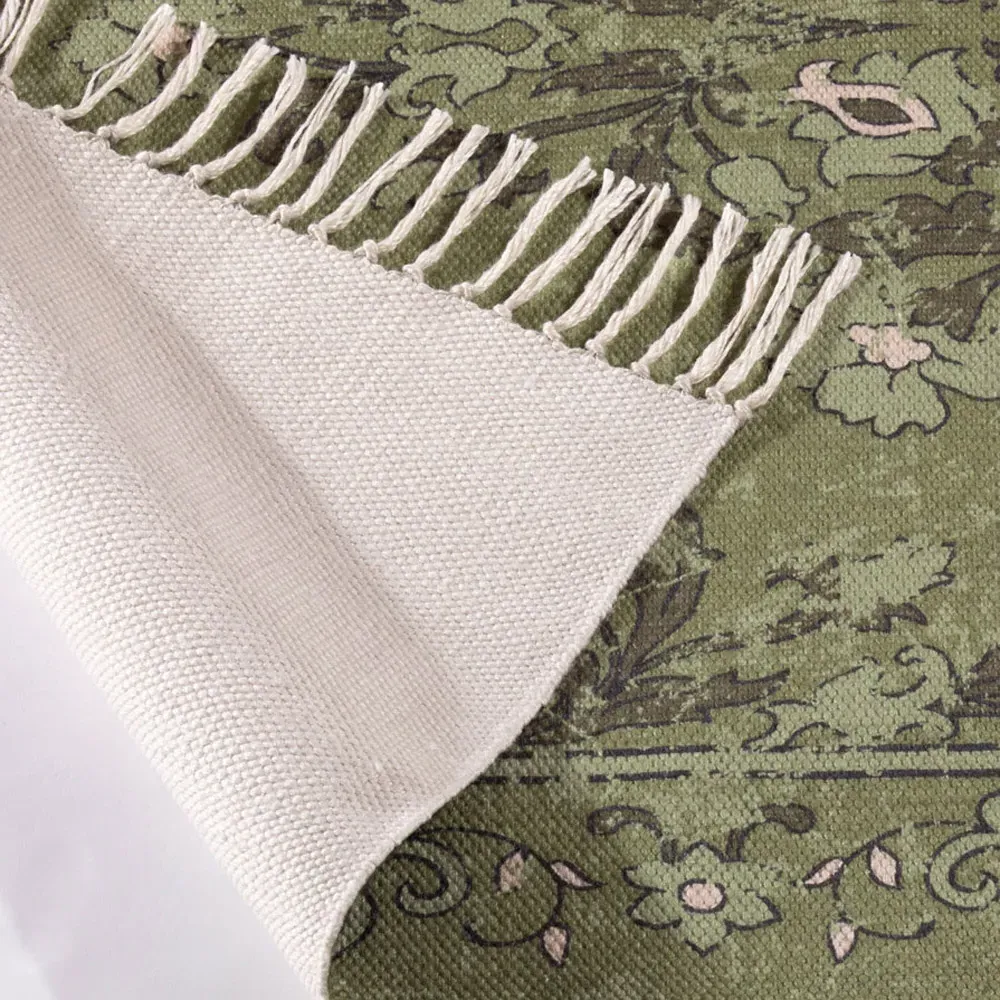 Kew Antique Print Rug with Tassel - Green