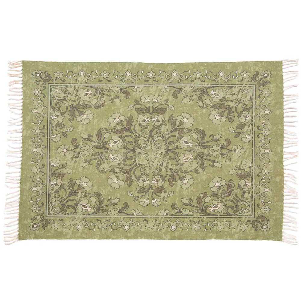Kew Antique Print Rug with Tassel - Green