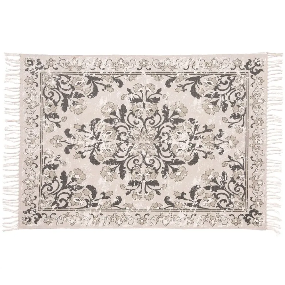Kew Antique Print Rug with Tassel - Grey