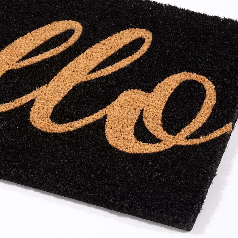 Natural Hello Coir Doormat - Brown