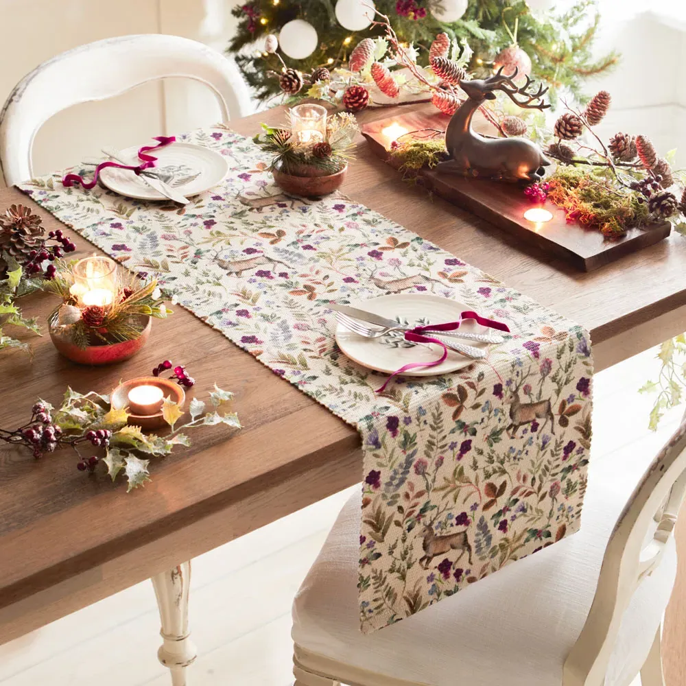 Berry Reindeer Table Runner - Purple, Polyester