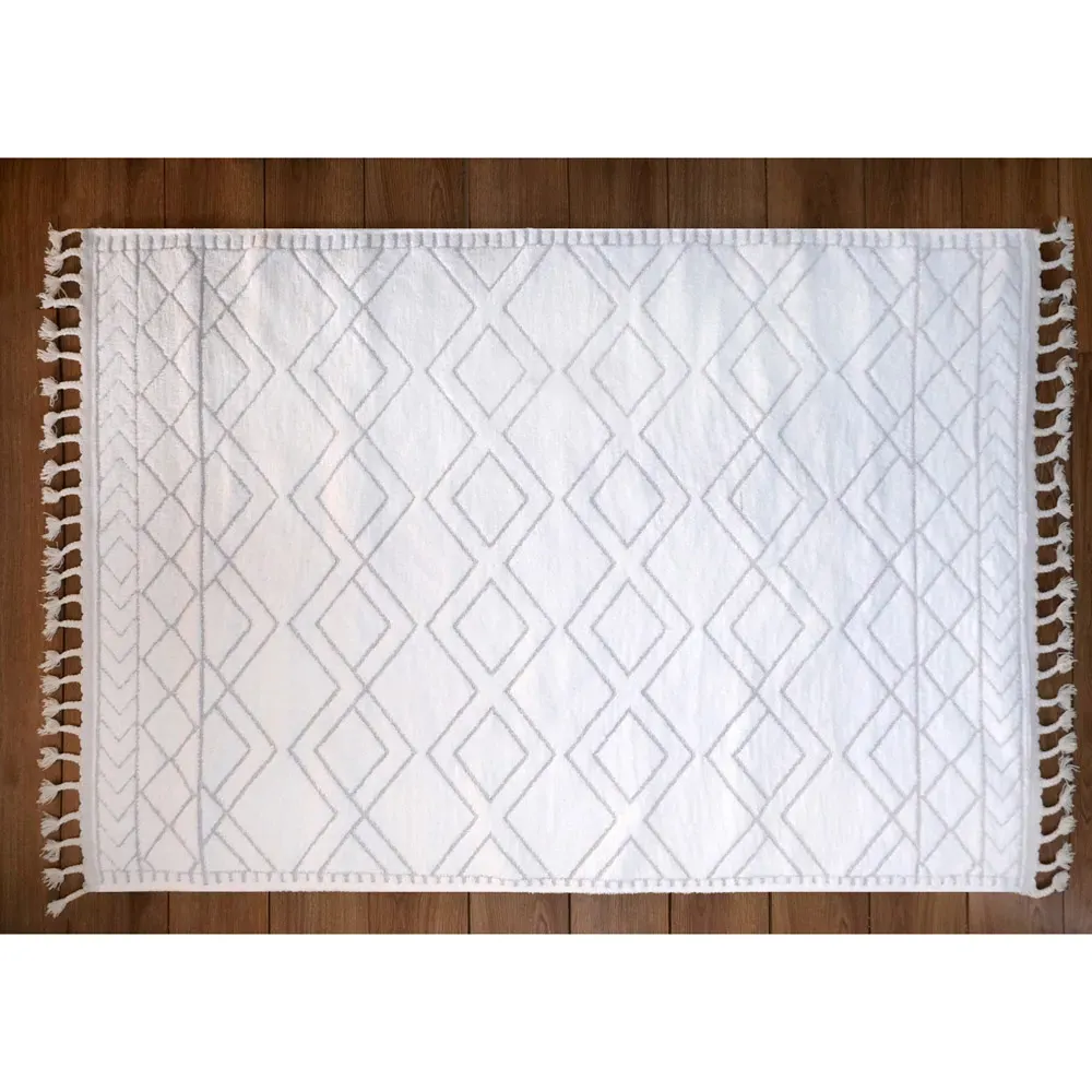 Angora Rug with Tassels - White, Cotton