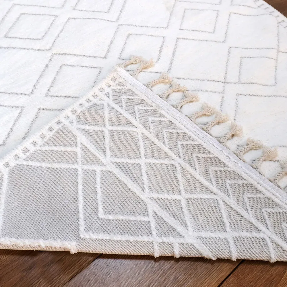 Angora Rug with Tassels - White, Cotton