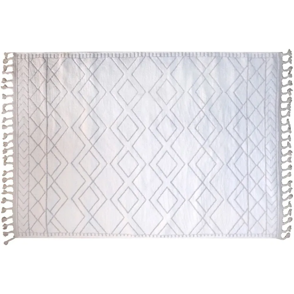 Angora Rug with Tassels - White, Cotton image