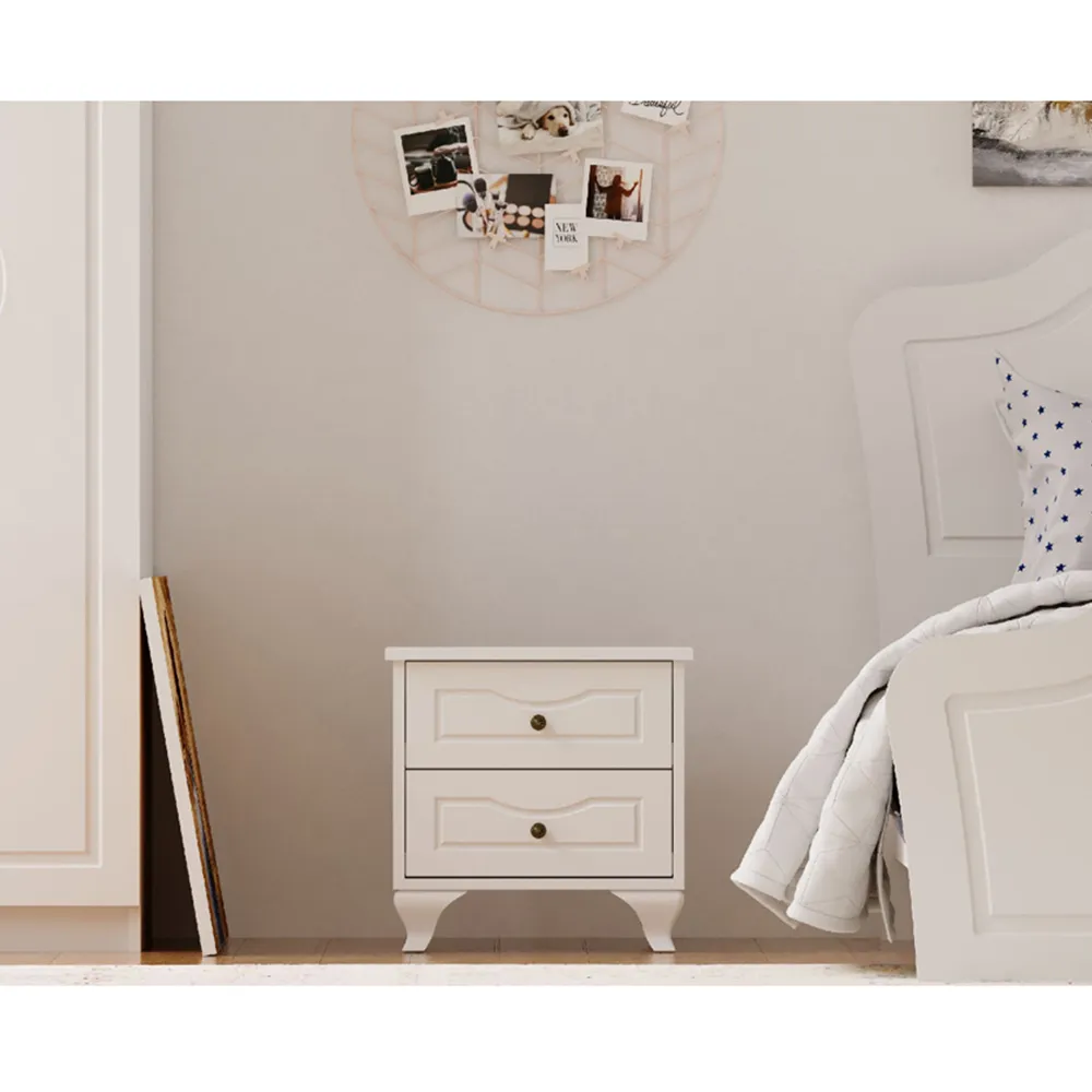 ANNE 2 Drawer Bedside Table - White