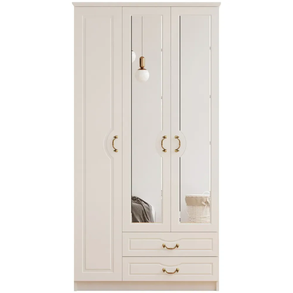 ANNE 3 Door Mirrored Wardrobe with Drawers - White