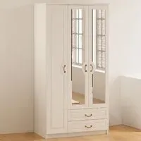 ANNE 3 Door Mirrored Wardrobe with Drawers - White