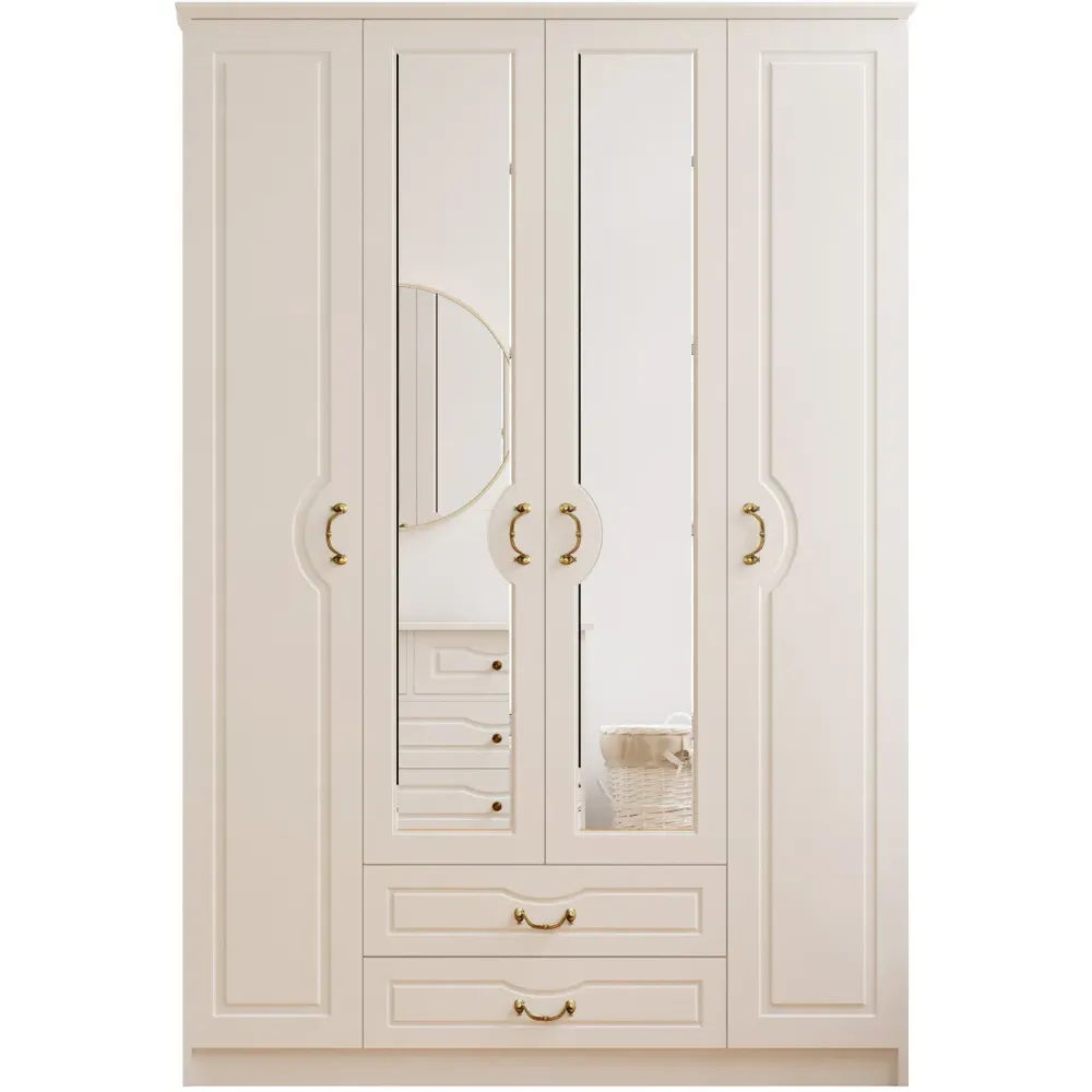 ANNE 4 Door 2 Drawer Mirror Wardrobe - White