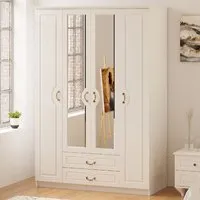 ANNE 4 Door 2 Drawer Mirror Wardrobe - White