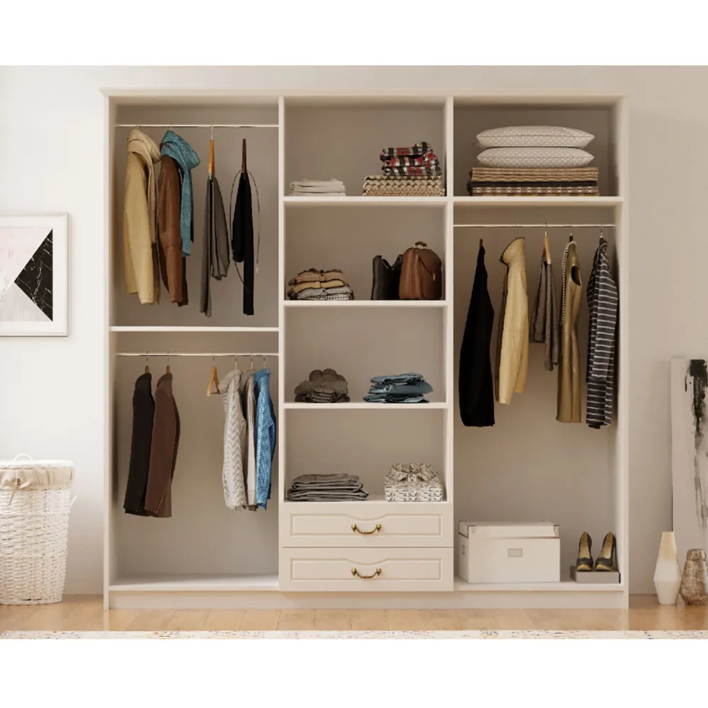 ANNE 6 Door 2 Drawer Wardrobe with Mirror - White