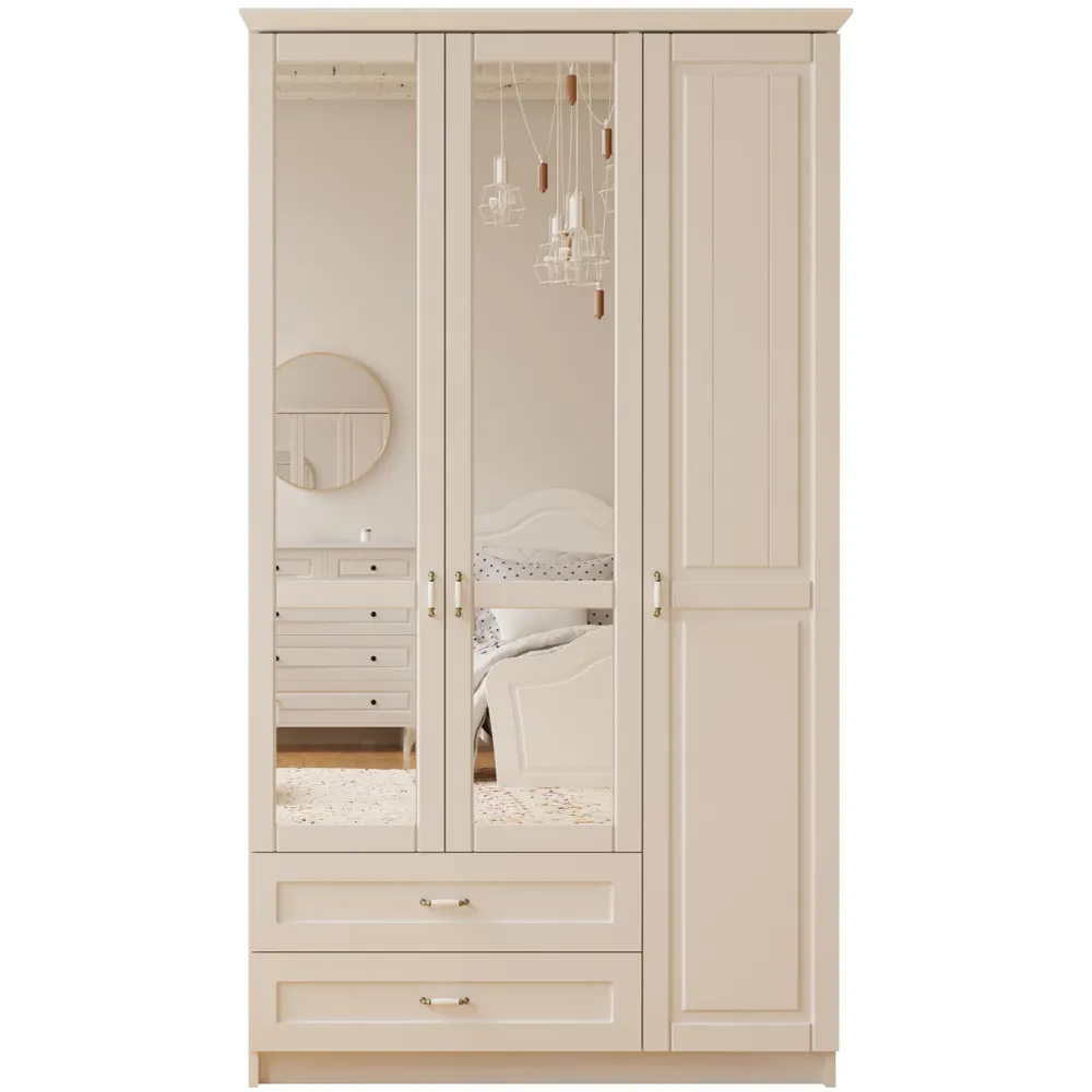 Charlotte 3 Door 2 Drawer Wardrobe with Mirror - White