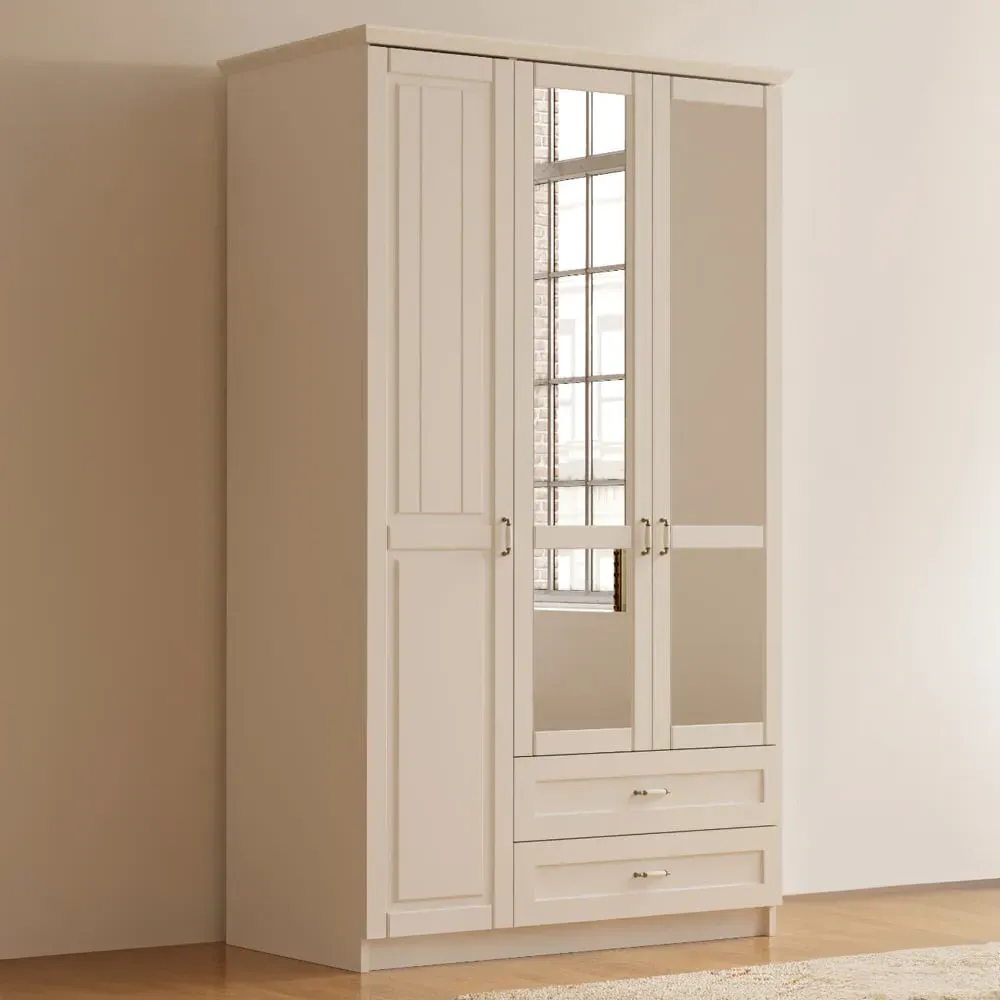 Charlotte 3 Door 2 Drawer Wardrobe with Mirror - White