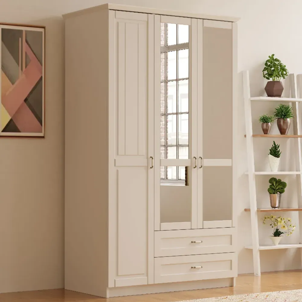 Charlotte 3 Door 2 Drawer Wardrobe with Mirror - White image