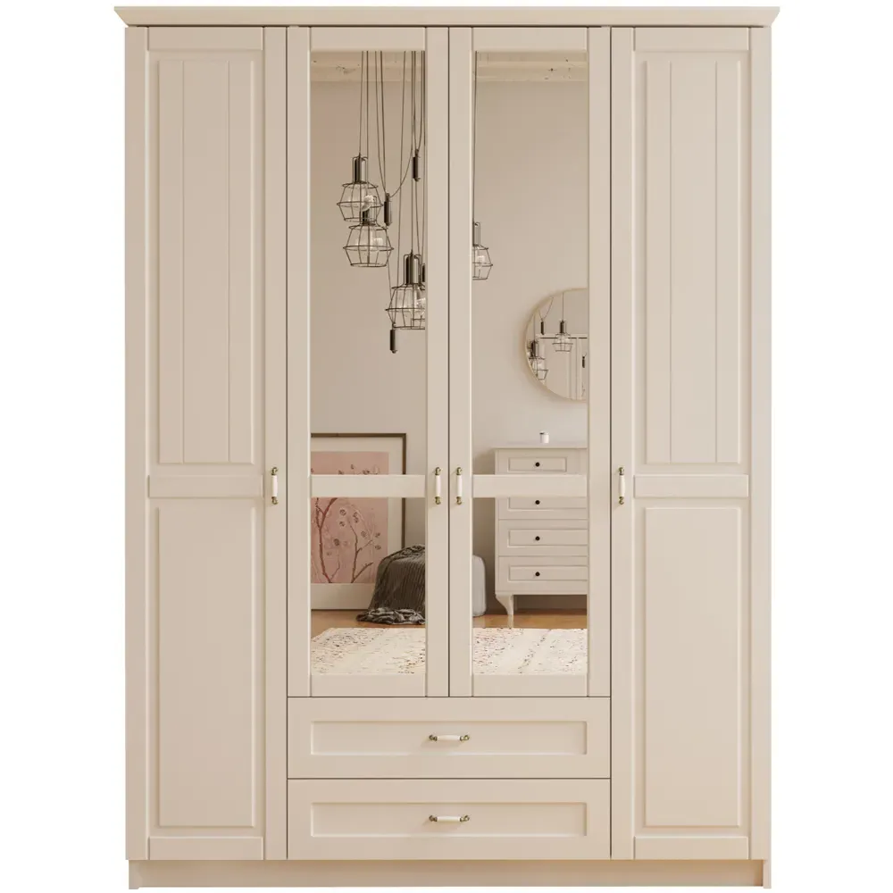 Charlotte 4 Door 2 Drawer Wardrobe with Mirror - White