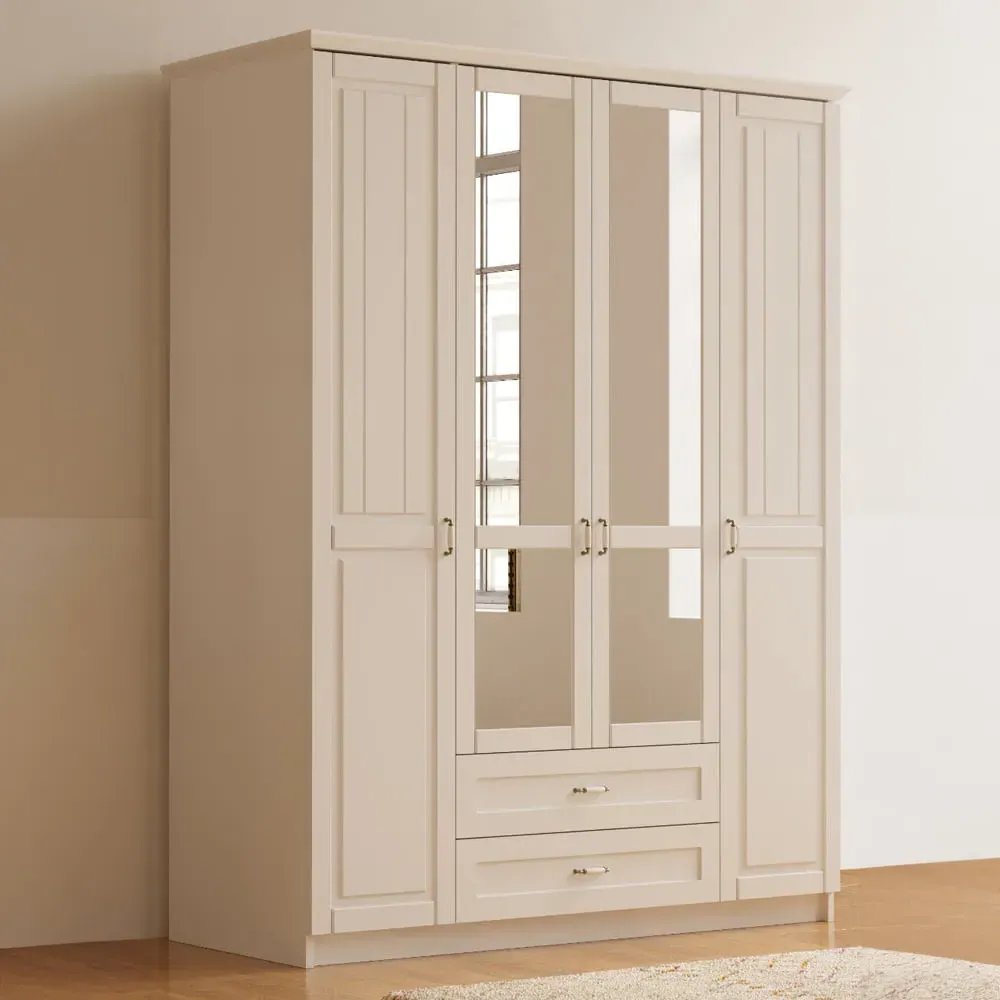 Charlotte 4 Door 2 Drawer Wardrobe with Mirror - White