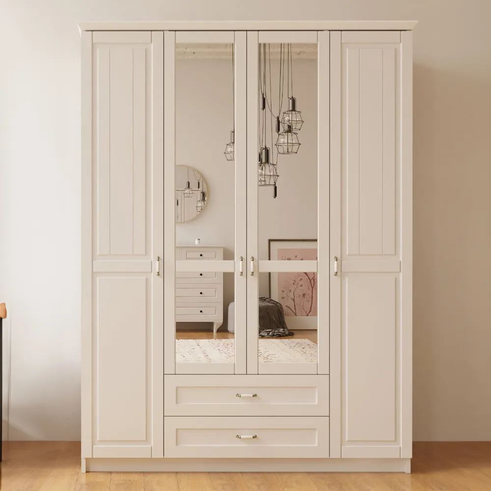 Charlotte 4 Door 2 Drawer Wardrobe with Mirror - White