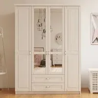 Charlotte 4 Door 2 Drawer Wardrobe with Mirror - White