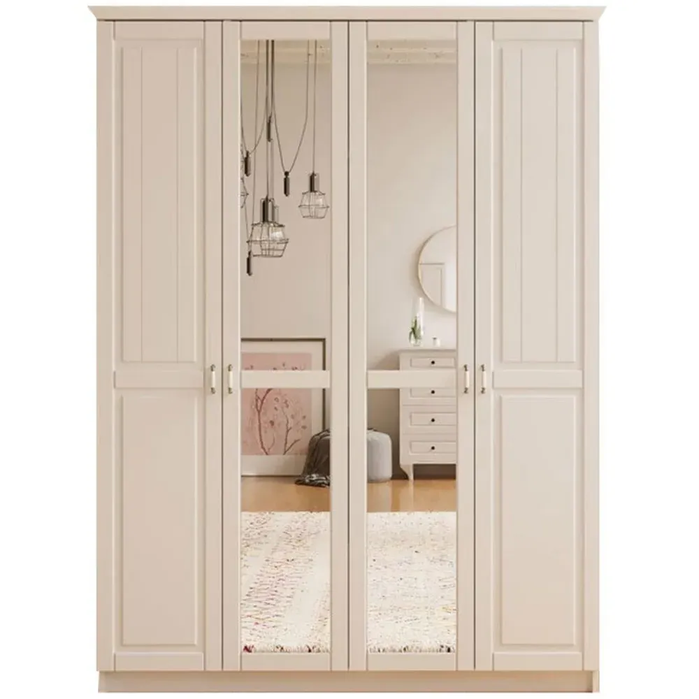 Charlotte 4 Door Wardrobe with Mirror - White