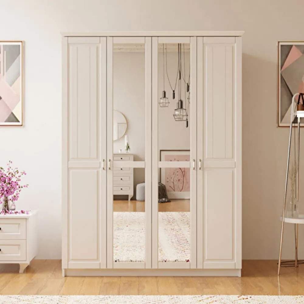 Charlotte 4 Door Wardrobe with Mirror - White