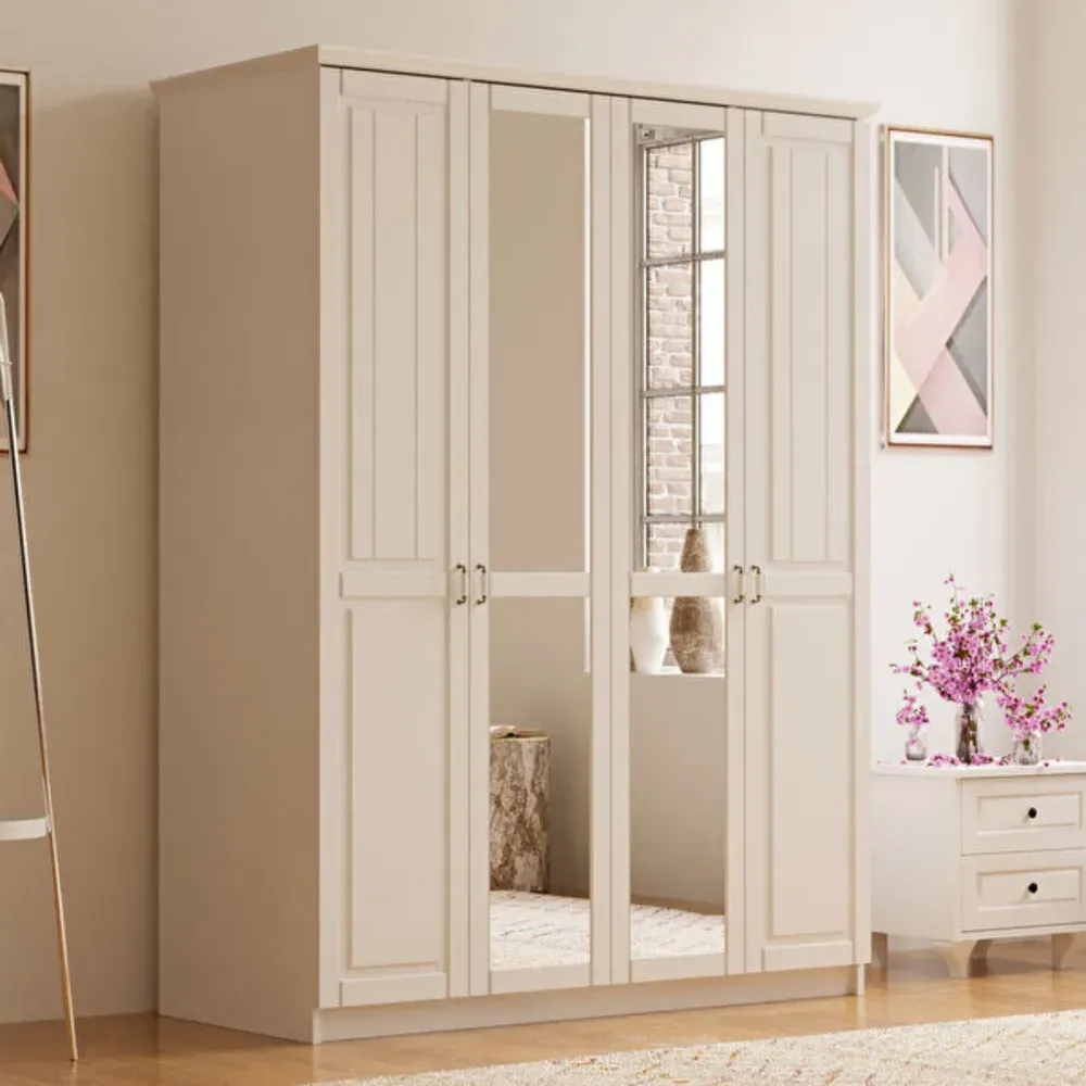 Charlotte 4 Door Wardrobe with Mirror - White