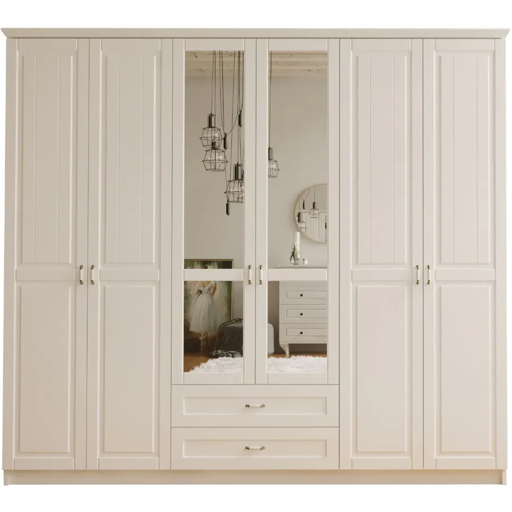 Charlotte 6 Door 2 Drawer Wardrobe with Mirror - White