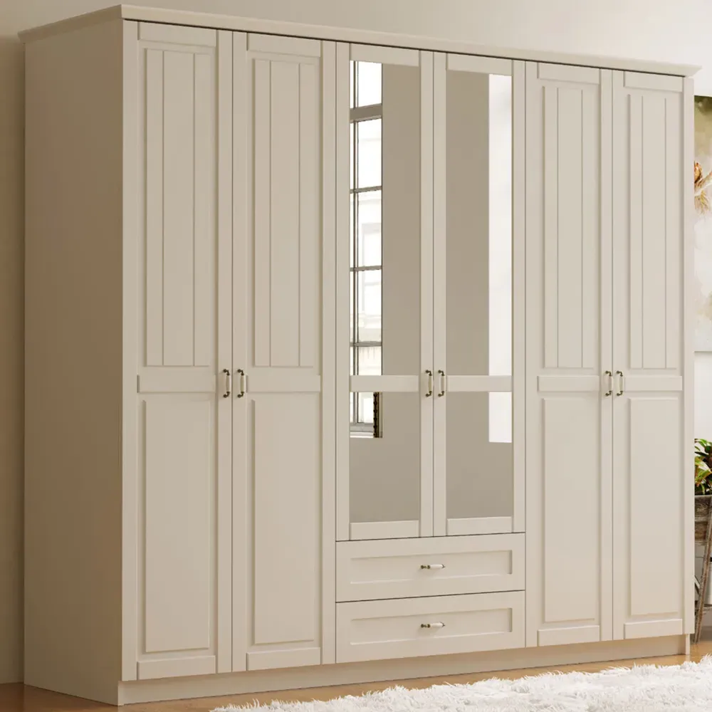 Charlotte 6 Door 2 Drawer Wardrobe with Mirror - White