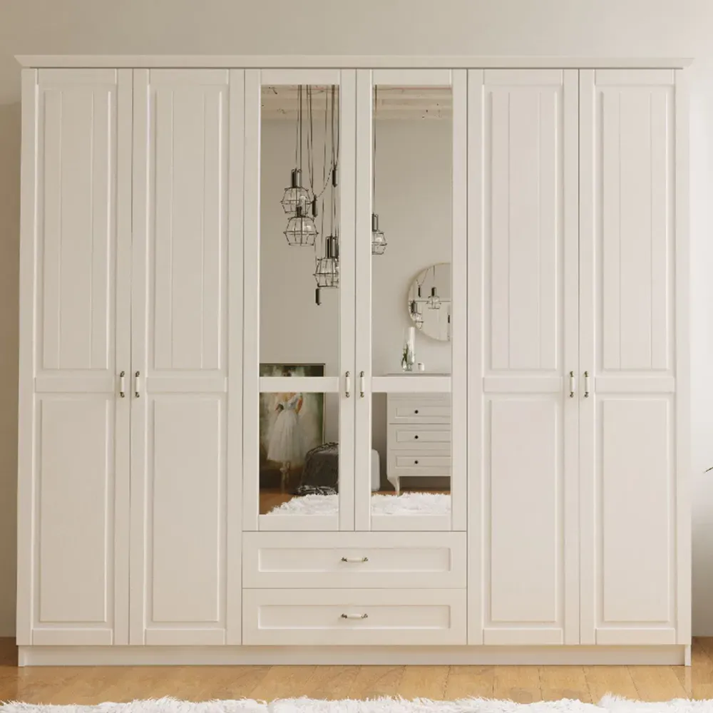Charlotte 6 Door 2 Drawer Wardrobe with Mirror - White