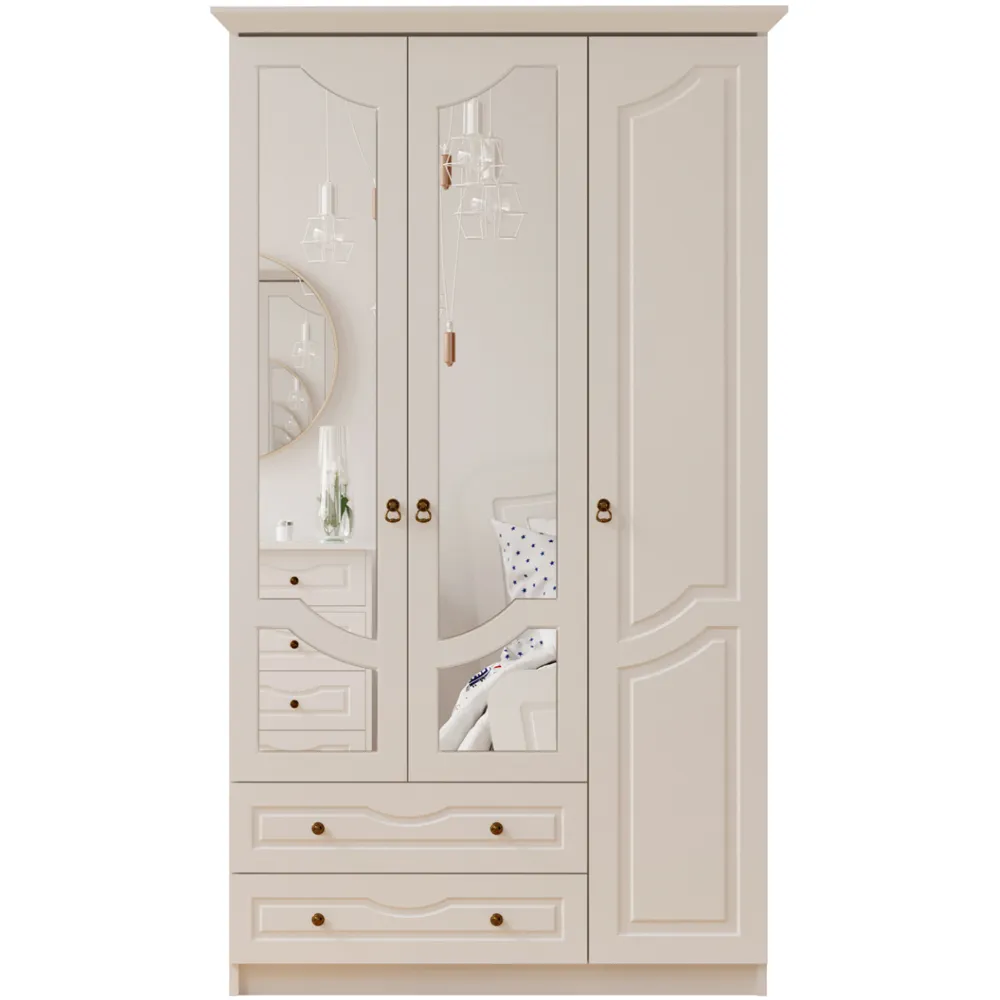 CHLOE 3 Door Mirrored Wardrobe with Storage - White