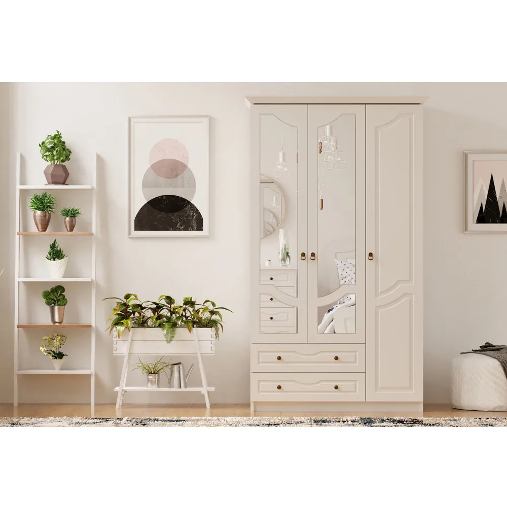 CHLOE 3 Door Mirrored Wardrobe with Storage - White