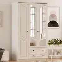CHLOE 3 Door Mirrored Wardrobe with Storage - White