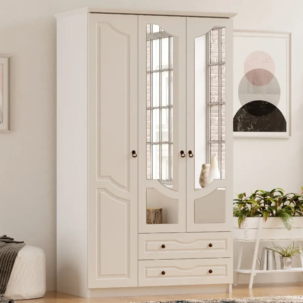 CHLOE 3 Door Mirrored Wardrobe with Storage - White image