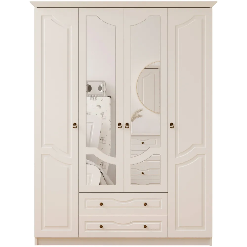 CHLOE 4 Door Mirrored Wardrobe with Storage - White