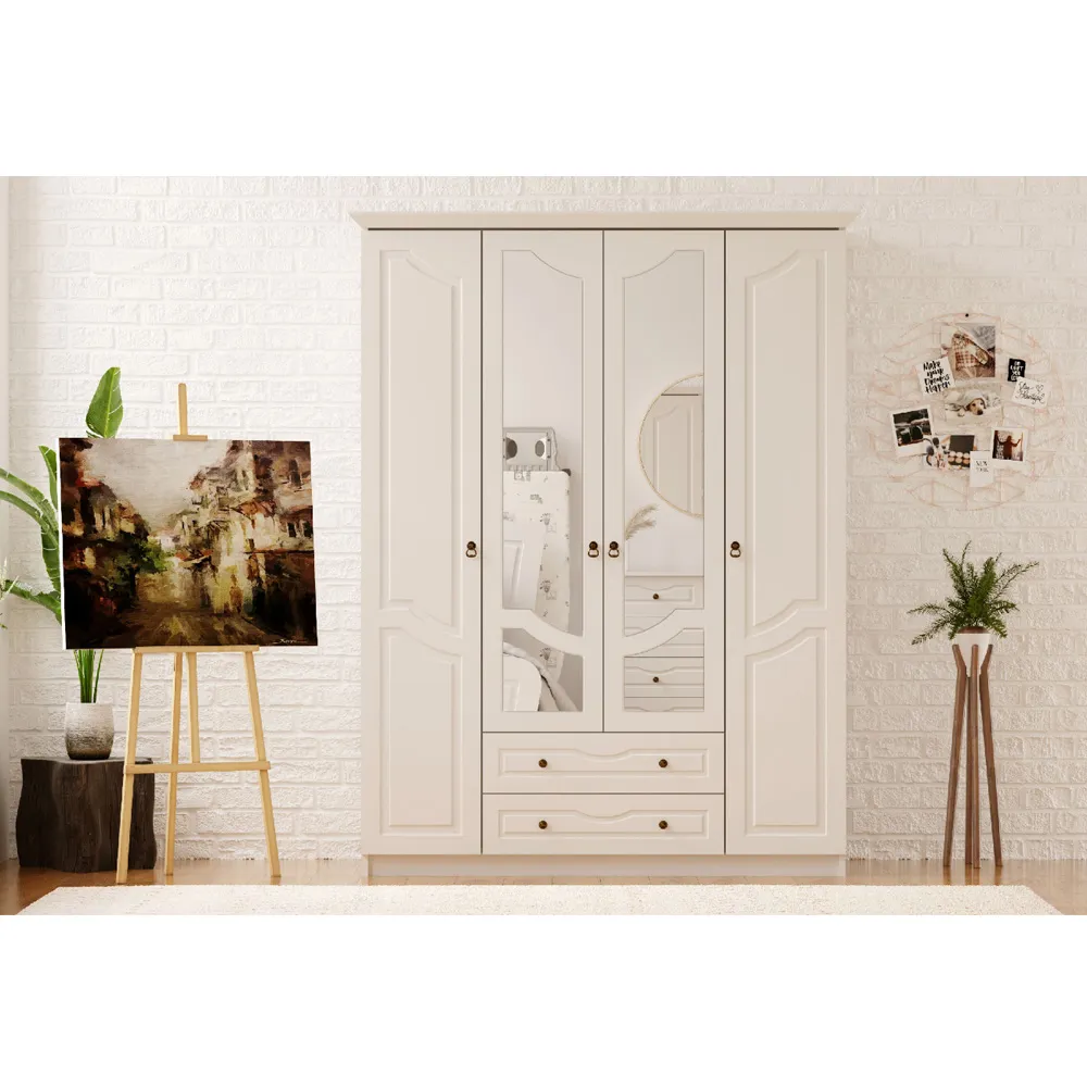 CHLOE 4 Door Mirrored Wardrobe with Storage - White