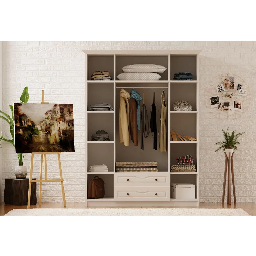 CHLOE 4 Door Mirrored Wardrobe with Storage - White