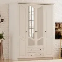 CHLOE 4 Door Mirrored Wardrobe with Storage - White