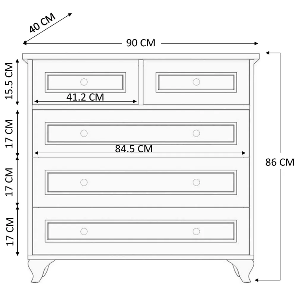 Chloe 5 Drawer Chest of Drawers - White