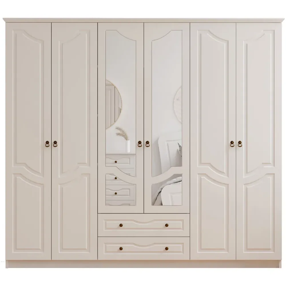 CHLOE 6 Door Mirrored Wardrobe with Storage - White