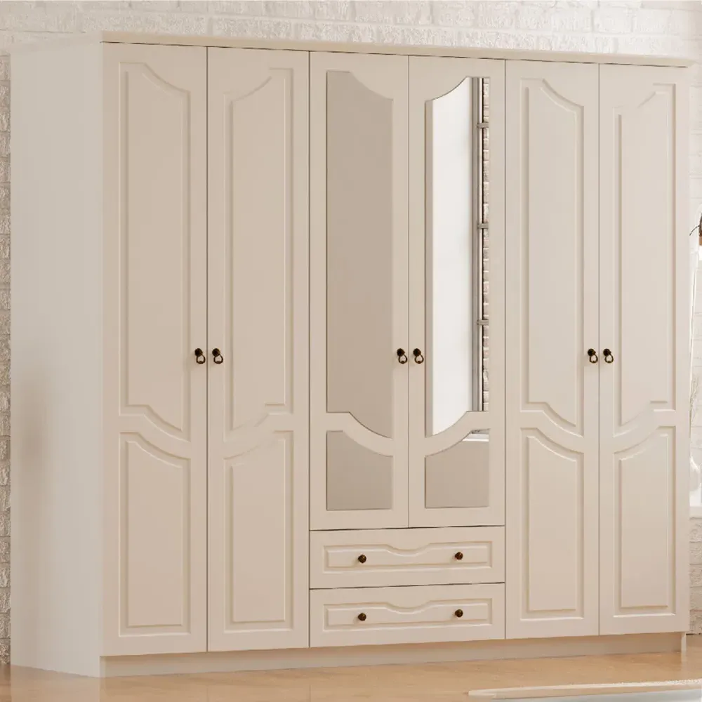 CHLOE 6 Door Mirrored Wardrobe with Storage - White