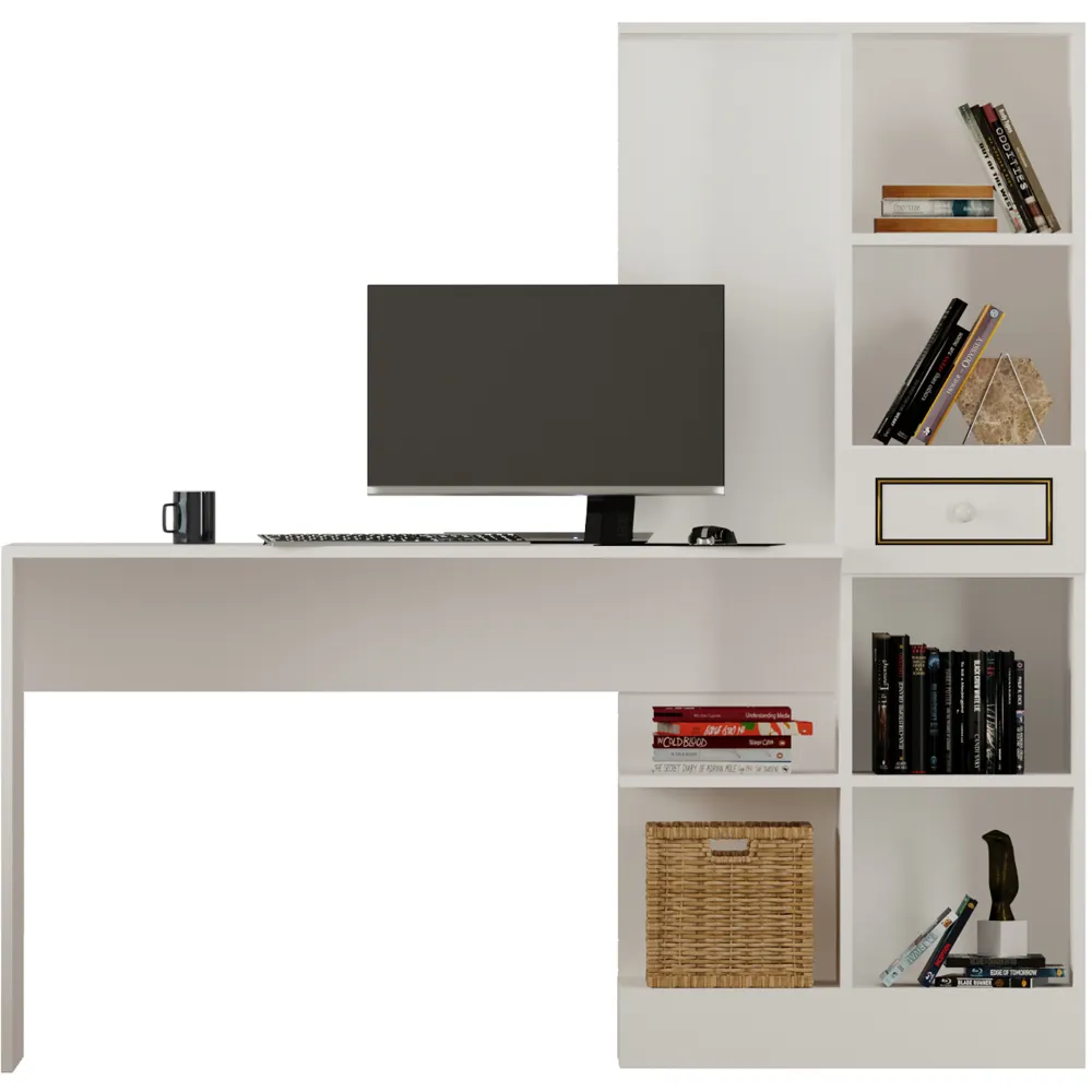 CLEMENT 2 Door Single Drawer Home Office Desk - White