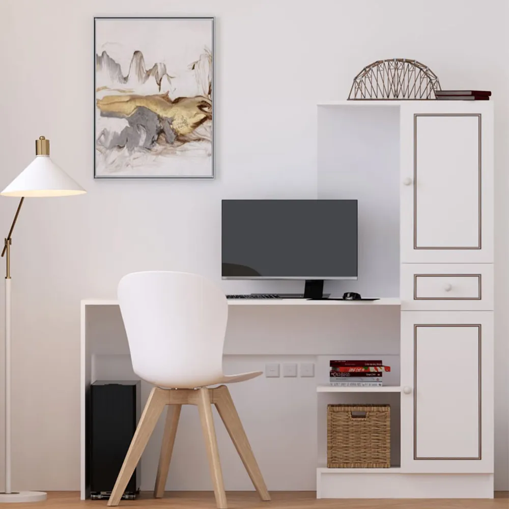 CLEMENT 2 Door Single Drawer Home Office Desk - White